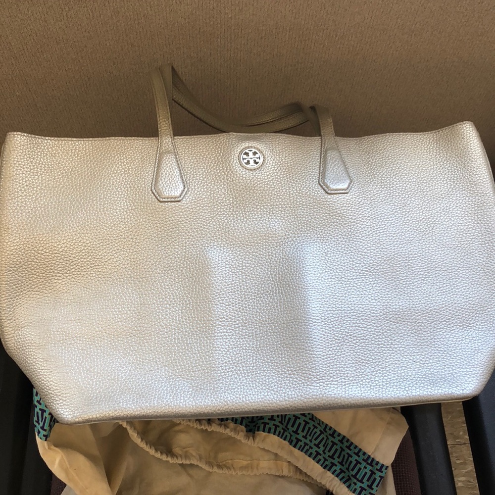 Tory Burch Silver Leather Tote